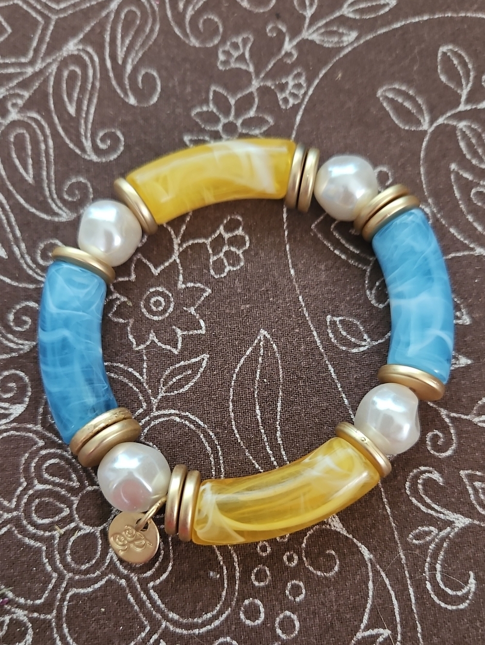 PLUNDER DESIGN "Saylor" Blue and Yellow Pearl Stretch Bracelet - NEW